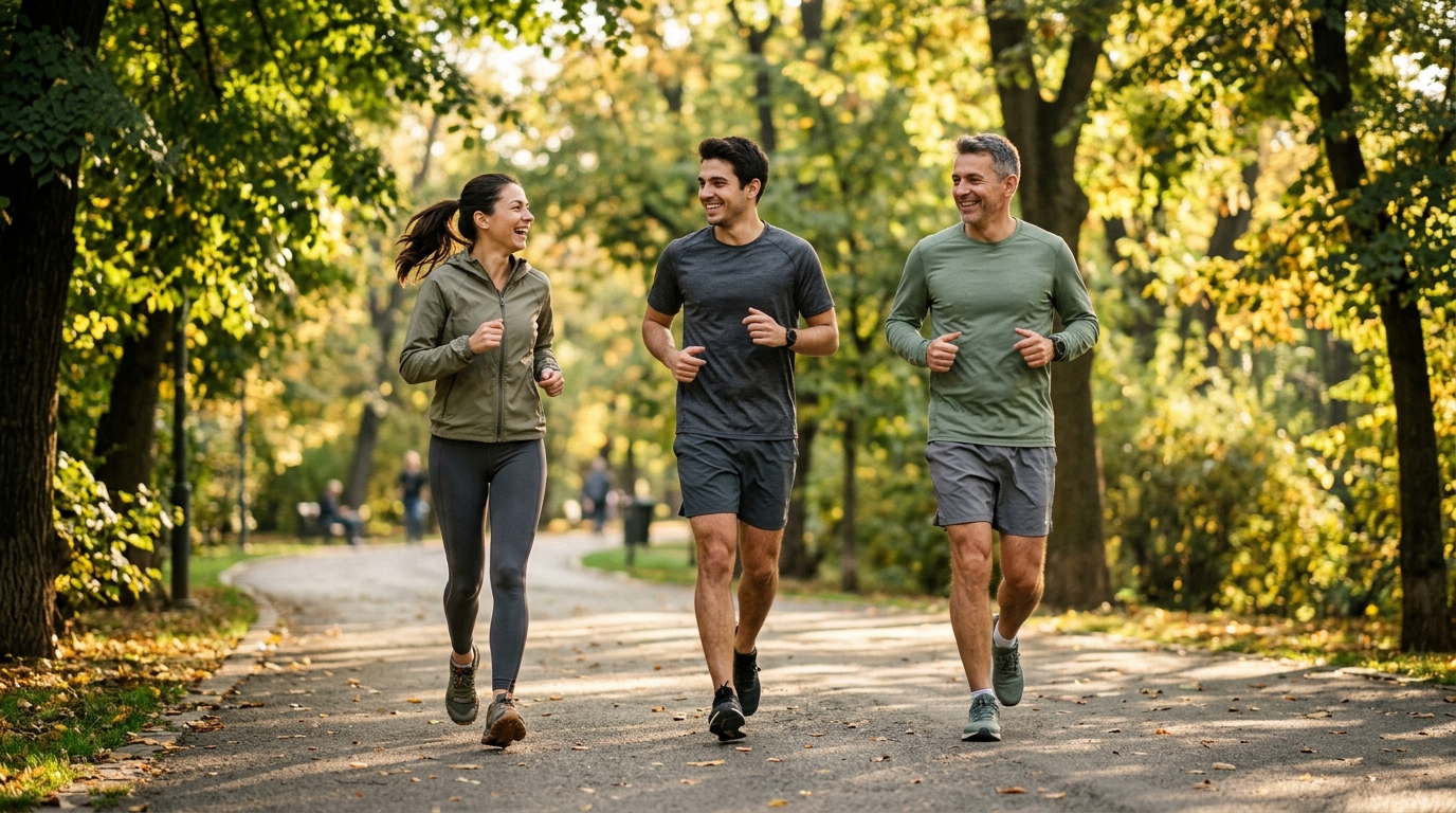 Persoane care fac exerciții în aer liber într-un parc din București